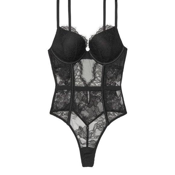 NWT Victoria's Secret Black Very Sexy Bombshell Add 2 Cups Lace Teddy - Picture 4 of 7